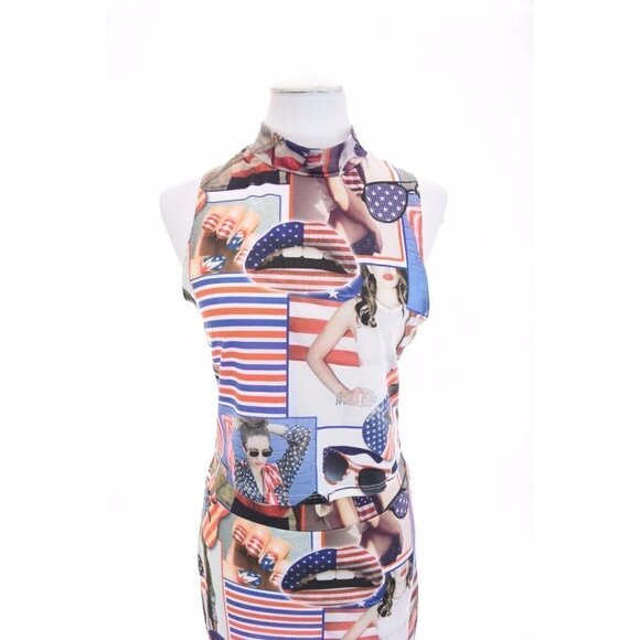 Chicshoppe Womens Cropped Tank Top Pencil Skirt 2 Pc Set Americana USA Sz XL - Picture 3 of 13